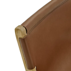 Modway Furniture Sonora Leather Dining Chair - Sculptural Teak Frame, Ergonomic Comfort for Modern Dining Spaces Chestnut Tan EEI-7325-CSN