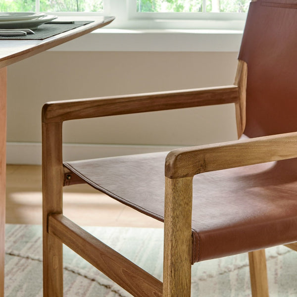 Modway Furniture Sonora Leather Dining Chair - Sculptural Teak Frame, Ergonomic Comfort for Modern Dining Spaces Chestnut Tan EEI-7325-CSN