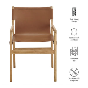 Modway Furniture Sonora Leather Dining Chair - Sculptural Teak Frame, Ergonomic Comfort for Modern Dining Spaces Chestnut Tan EEI-7325-CSN