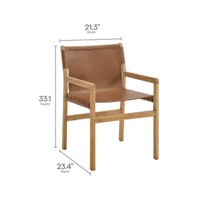 Modway Furniture Sonora Leather Dining Chair - Sculptural Teak Frame, Ergonomic Comfort for Modern Dining Spaces Chestnut Tan EEI-7325-CSN