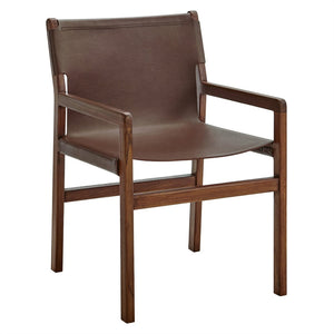 Modway Furniture Sonora Leather Dining Chair - Sculptural Teak Frame, Ergonomic Comfort for Modern Dining Spaces Nutmeg Brown EEI-7325-NUT
