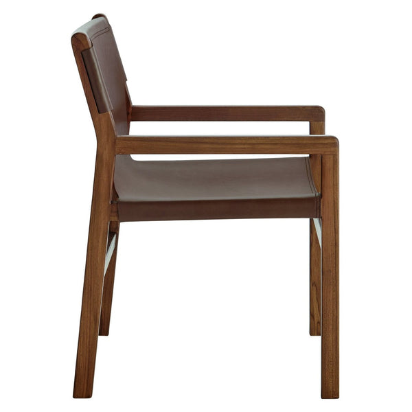 Modway Furniture Sonora Leather Dining Chair - Sculptural Teak Frame, Ergonomic Comfort for Modern Dining Spaces Nutmeg Brown EEI-7325-NUT