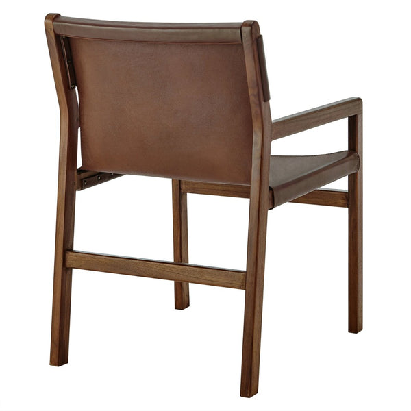 Modway Furniture Sonora Leather Dining Chair - Sculptural Teak Frame, Ergonomic Comfort for Modern Dining Spaces Nutmeg Brown EEI-7325-NUT