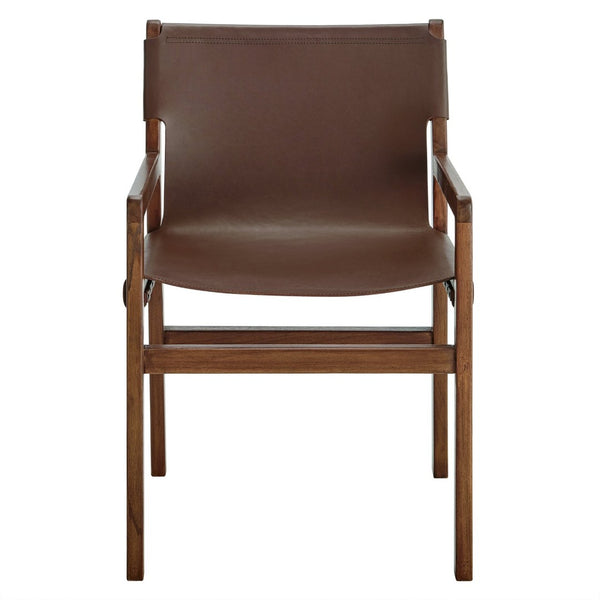 Modway Furniture Sonora Leather Dining Chair - Sculptural Teak Frame, Ergonomic Comfort for Modern Dining Spaces Nutmeg Brown EEI-7325-NUT