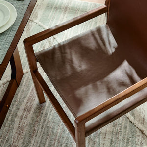 Modway Furniture Sonora Leather Dining Chair - Sculptural Teak Frame, Ergonomic Comfort for Modern Dining Spaces Nutmeg Brown EEI-7325-NUT