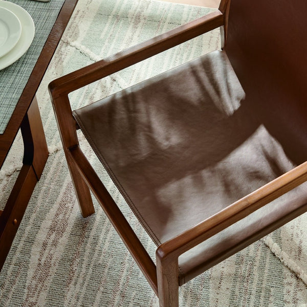 Modway Furniture Sonora Leather Dining Chair - Sculptural Teak Frame, Ergonomic Comfort for Modern Dining Spaces Nutmeg Brown EEI-7325-NUT