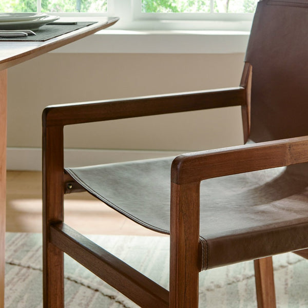 Modway Furniture Sonora Leather Dining Chair - Sculptural Teak Frame, Ergonomic Comfort for Modern Dining Spaces Nutmeg Brown EEI-7325-NUT