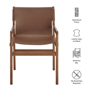 Modway Furniture Sonora Leather Dining Chair - Sculptural Teak Frame, Ergonomic Comfort for Modern Dining Spaces Nutmeg Brown EEI-7325-NUT