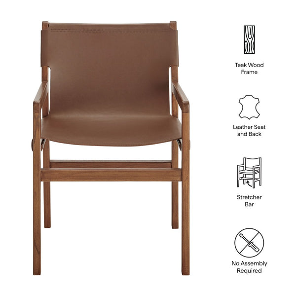 Modway Furniture Sonora Leather Dining Chair - Sculptural Teak Frame, Ergonomic Comfort for Modern Dining Spaces Nutmeg Brown EEI-7325-NUT