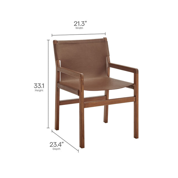 Modway Furniture Sonora Leather Dining Chair - Sculptural Teak Frame, Ergonomic Comfort for Modern Dining Spaces Nutmeg Brown EEI-7325-NUT