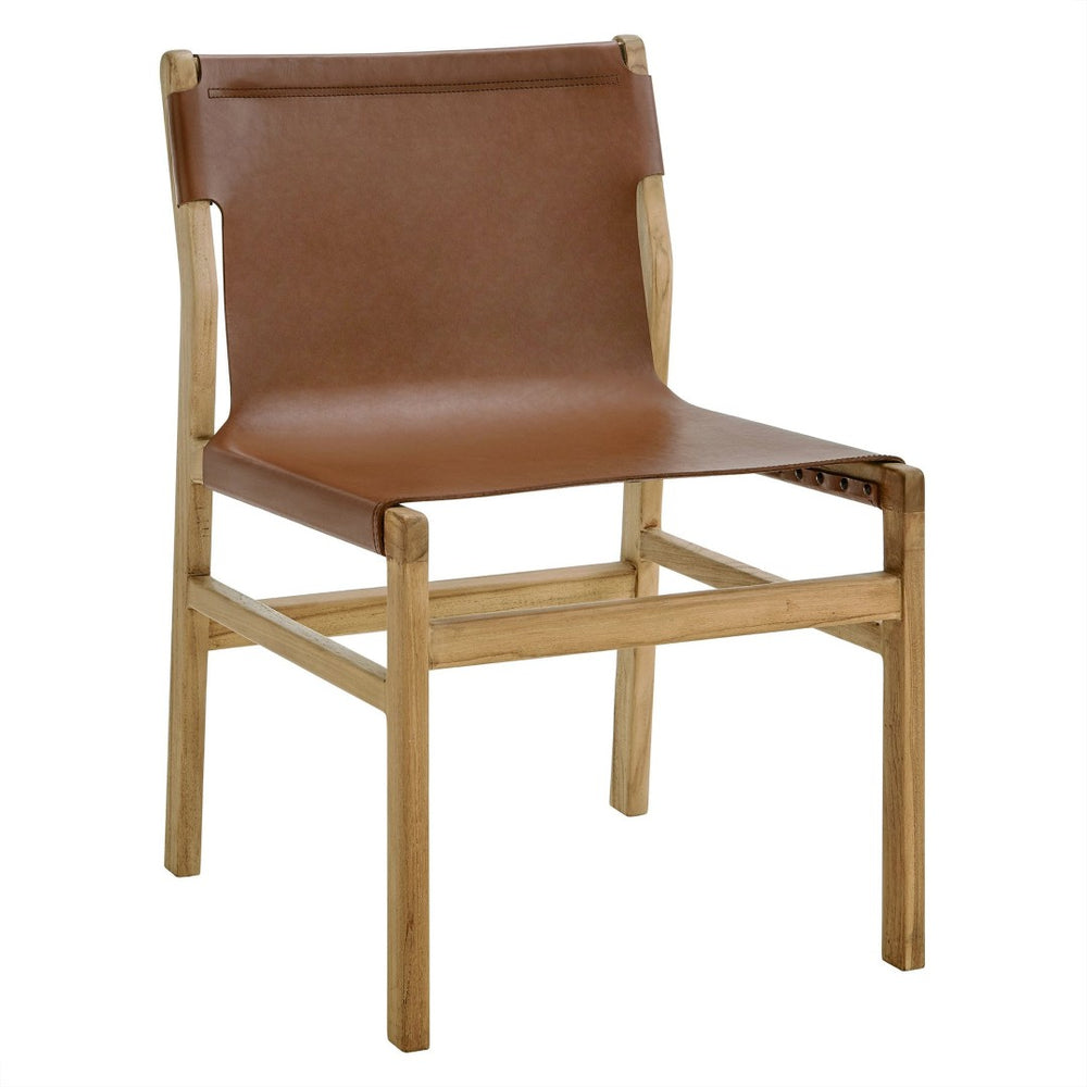 Modway Furniture Sonora Leather Dining Side Chair by Modway - Modern Design with Solid Teak Frame and Comfort Features Chestnut Tan EEI-7326-CSN