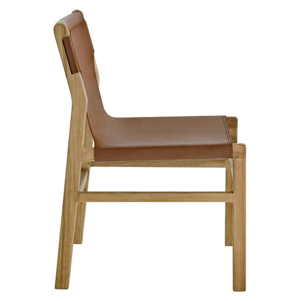Modway Furniture Sonora Leather Dining Side Chair by Modway - Modern Design with Solid Teak Frame and Comfort Features Chestnut Tan EEI-7326-CSN