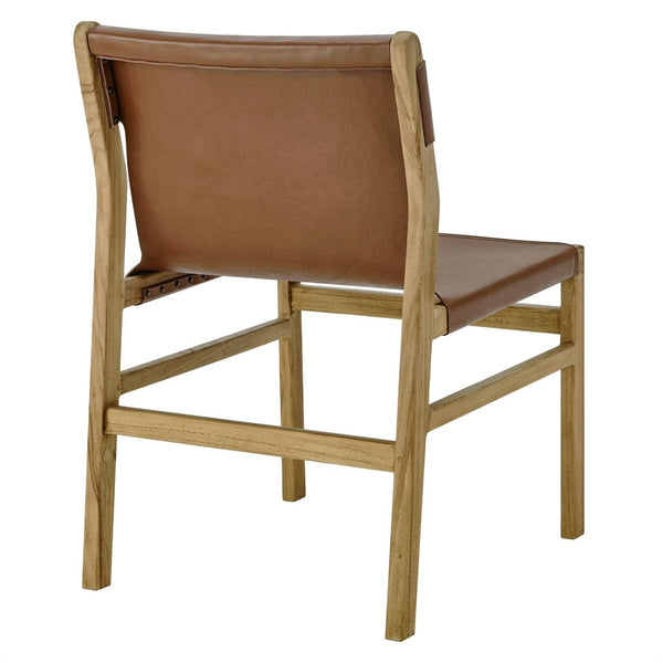 Modway Furniture Sonora Leather Dining Side Chair by Modway - Modern Design with Solid Teak Frame and Comfort Features Chestnut Tan EEI-7326-CSN