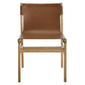 Modway Furniture Sonora Leather Dining Side Chair by Modway - Modern Design with Solid Teak Frame and Comfort Features Chestnut Tan EEI-7326-CSN
