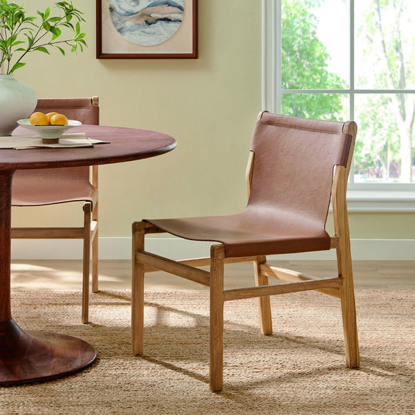 Modway Furniture Sonora Leather Dining Side Chair by Modway - Modern Design with Solid Teak Frame and Comfort Features Chestnut Tan EEI-7326-CSN