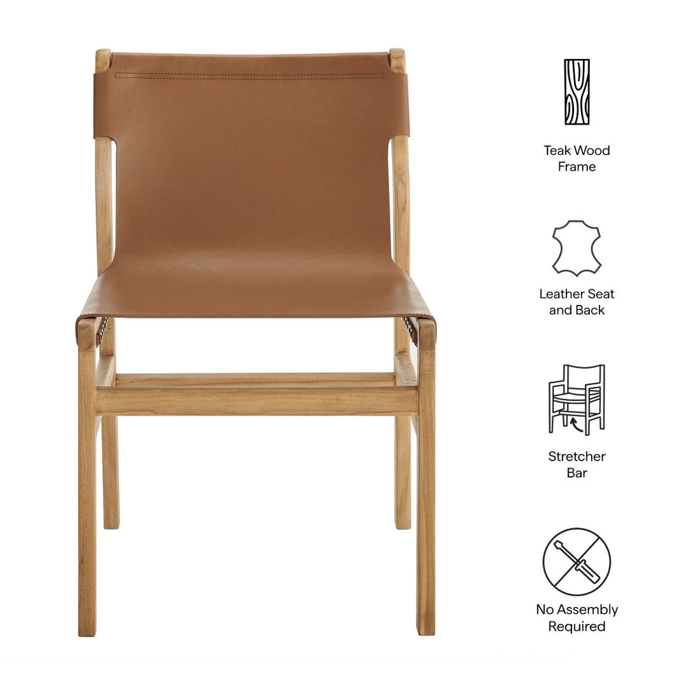 Modway Furniture Sonora Leather Dining Side Chair by Modway - Modern Design with Solid Teak Frame and Comfort Features Chestnut Tan EEI-7326-CSN