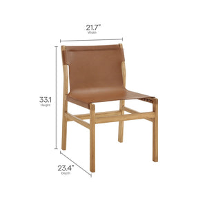 Modway Furniture Sonora Leather Dining Side Chair by Modway - Modern Design with Solid Teak Frame and Comfort Features Chestnut Tan EEI-7326-CSN