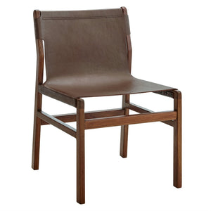 Modway Furniture Sonora Leather Dining Side Chair by Modway - Modern Design with Solid Teak Frame and Comfort Features Nutmeg Brown EEI-7326-NUT