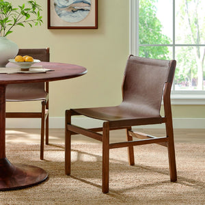 Modway Furniture Sonora Leather Dining Side Chair by Modway - Modern Design with Solid Teak Frame and Comfort Features Nutmeg Brown EEI-7326-NUT