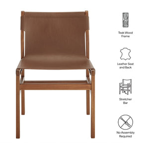 Modway Furniture Sonora Leather Dining Side Chair by Modway - Modern Design with Solid Teak Frame and Comfort Features Nutmeg Brown EEI-7326-NUT