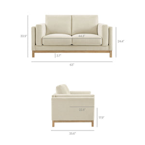 Modway Furniture Roscoe 63-Inch Fabric Loveseat – Timeless American-Style Seating for Modern and Classic Interiors Ivory EEI-7328-IVO