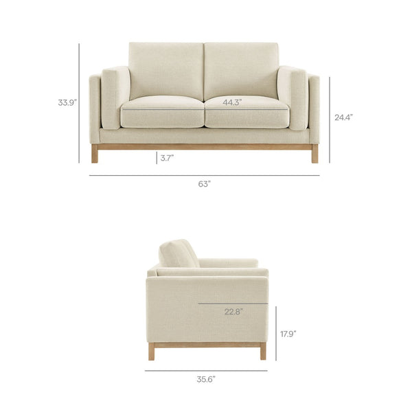 Modway Furniture Roscoe 63-Inch Fabric Loveseat – Timeless American-Style Seating for Modern and Classic Interiors Ivory EEI-7328-IVO