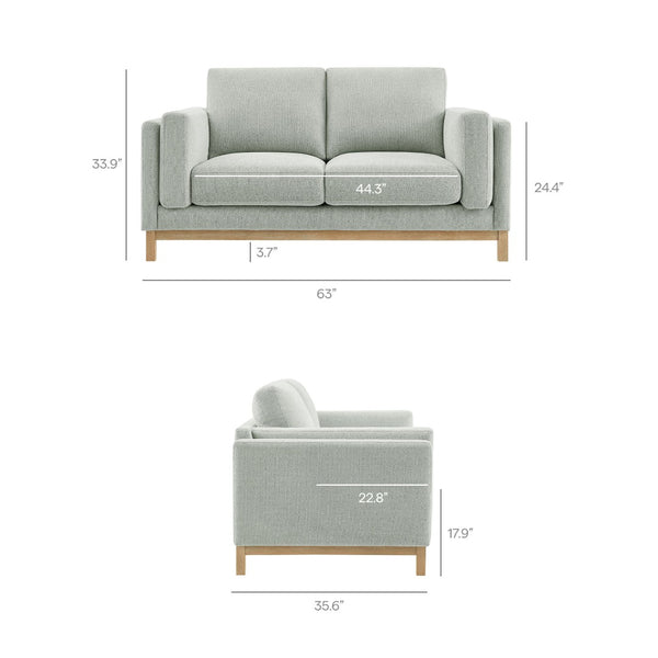 Modway Furniture Roscoe 63-Inch Fabric Loveseat – Timeless American-Style Seating for Modern and Classic Interiors Mist EEI-7328-MST