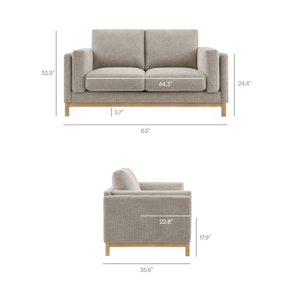 Modway Furniture Roscoe 63-Inch Fabric Loveseat – Timeless American-Style Seating for Modern and Classic Interiors Pewter EEI-7328-PEW