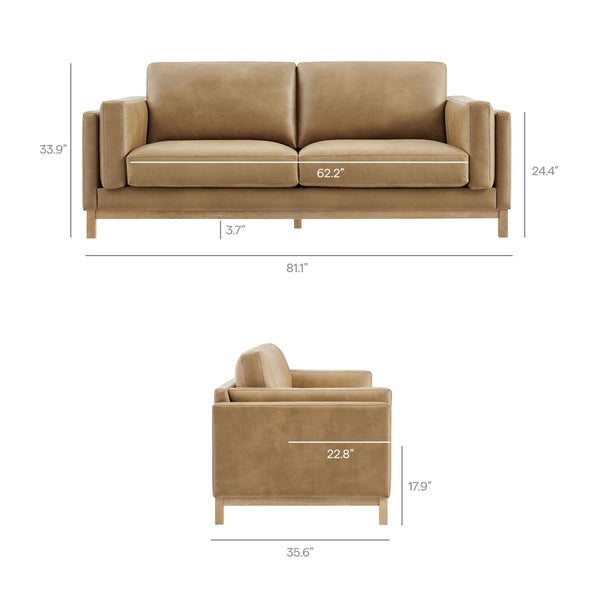 Modway Furniture Roscoe 81-Inch Vegan Leather Sofa - Stylish, Comfortable, and Versatile Seating for Any Space Toast EEI-7335-TST