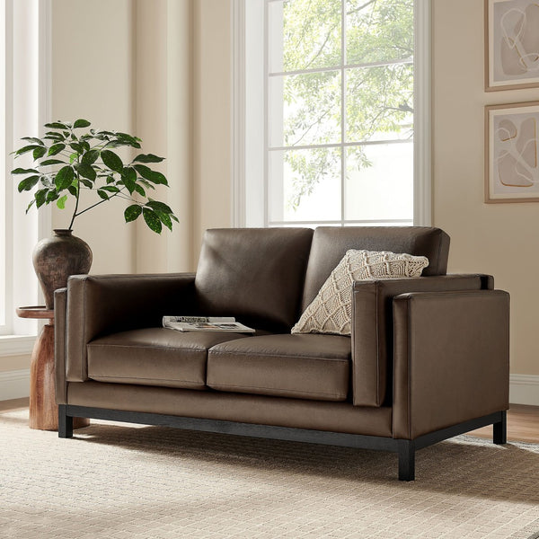 Modway Furniture Roscoe 63 Inch Vegan Leather Loveseat – Timeless Comfort and Style Perfect for Any Space Espresso EEI-7336-ESP