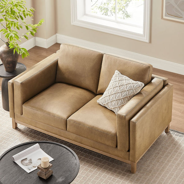 Modway Furniture Roscoe 63 Inch Vegan Leather Loveseat – Timeless Comfort and Style Perfect for Any Space Toast EEI-7336-TST