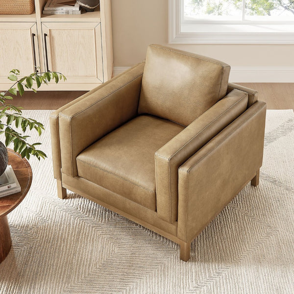 Modway Furniture Roscoe Vegan Leather Armchair - Plush Comfort, Durable Design, Perfect for Modern Living Spaces Toast EEI-7337-TST