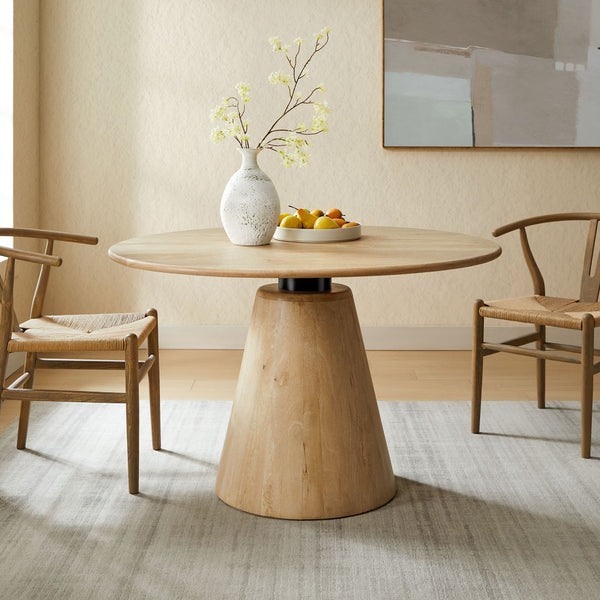 Modway Furniture Sabelle 47" Round Wood Dining Table - Solid Mango, Modern Pedestal Base, Seats 4, Natural Finish EEI-7343-NAT