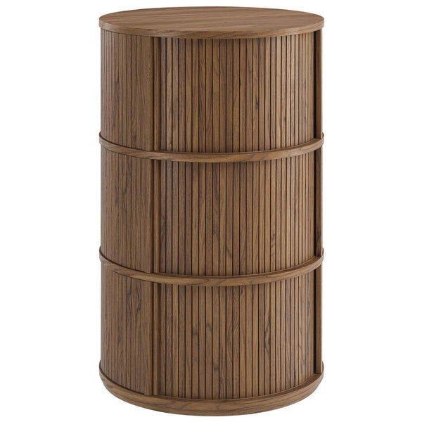 Modway Furniture Clement Round Pedestal Stand Table with Retro Sliding Doors – Stylish Storage for Any Room EEI-7344-WAL