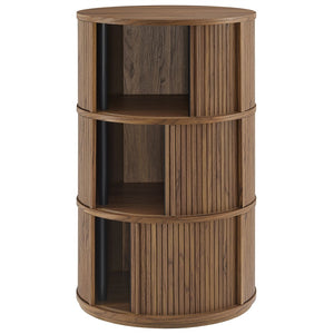 Modway Furniture Clement Round Pedestal Stand Table with Retro Sliding Doors – Stylish Storage for Any Room EEI-7344-WAL