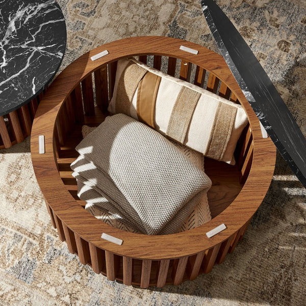 Modway Furniture Fortitude Round Faux Marble Nesting Coffee Table Set - Modern Walnut Design with Hidden Storage EEI-7345-WAL-BLK