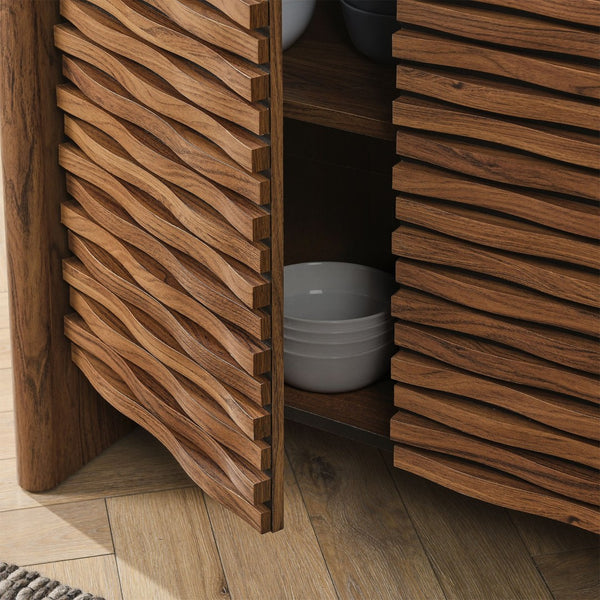 Modway Furniture Emric Wave Sideboard - 66" Contemporary 4-Door Storage Solution for Dining & Living Spaces EEI-7346-WAL