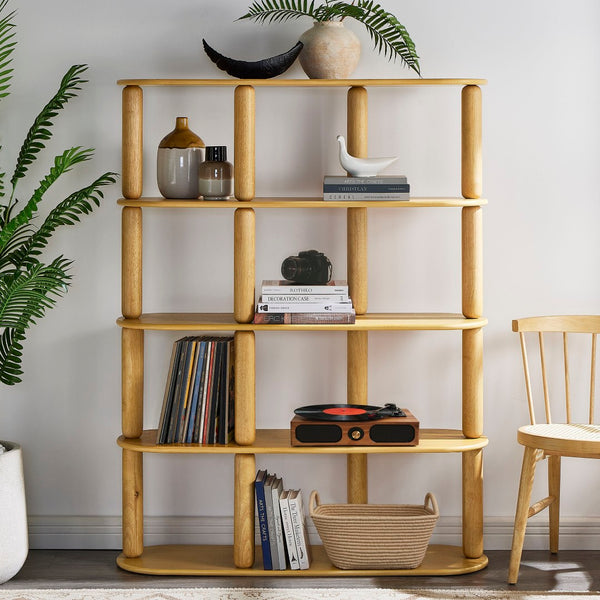 Modway Furniture Arcus 4-Tier Oval Wood Bookshelf – Elegant Oak Design for Stylish Storage in Any Room, 60" Tall EEI-7347-OAK