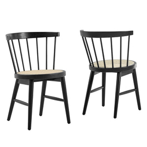 Modway Furniture Lykke Curved Spindle Back Dining Chairs Set of 2 - Modern Farmhouse Style for Comfort and Durability Black EEI-7350-BLK
