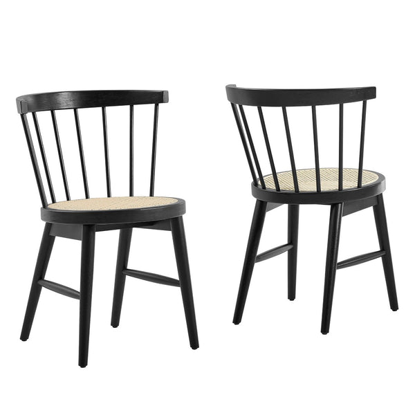 Modway Furniture Lykke Curved Spindle Back Dining Chairs Set of 2 - Modern Farmhouse Style for Comfort and Durability Black EEI-7350-BLK