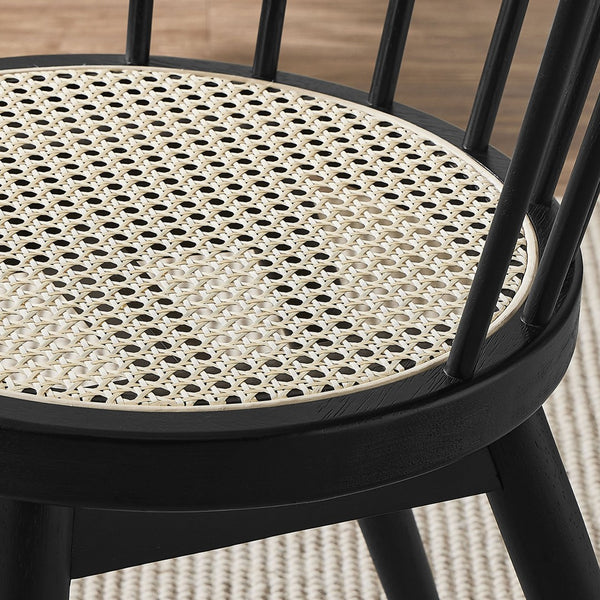 Modway Furniture Lykke Curved Spindle Back Dining Chairs Set of 2 - Modern Farmhouse Style for Comfort and Durability Black EEI-7350-BLK