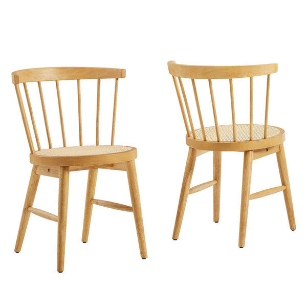 Modway Furniture Lykke Curved Spindle Back Dining Chairs Set of 2 - Modern Farmhouse Style for Comfort and Durability Natural EEI-7350-NAT