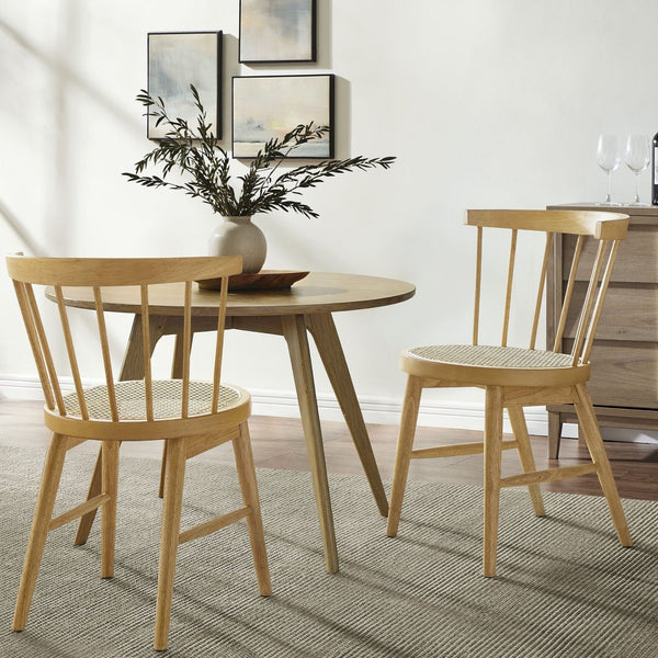 Modway Furniture Lykke Curved Spindle Back Dining Chairs Set of 2 - Modern Farmhouse Style for Comfort and Durability Natural EEI-7350-NAT