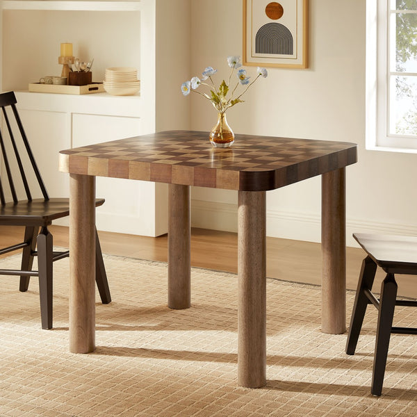 Modway Furniture Oscar 36 Inch Square Checkered Dining Table - Vintage-Inspired Design for Stylish Dining Spaces Walnut and Dark Walnut EEI-7351-DWC
