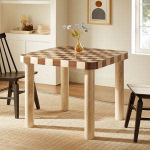 Modway Furniture Oscar 36 Inch Square Checkered Dining Table - Vintage-Inspired Design for Stylish Dining Spaces Oak and Walnut EEI-7351-OWC
