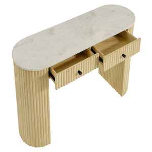 Modway Furniture Caldera 42" Curved Console Table - Elegant Solid Wood & Marble Design with Storage for Home Décor EEI-7353-NAT