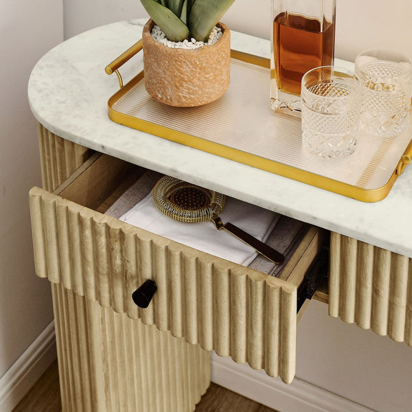 Modway Furniture Caldera 42" Curved Console Table - Elegant Solid Wood & Marble Design with Storage for Home Décor EEI-7353-NAT