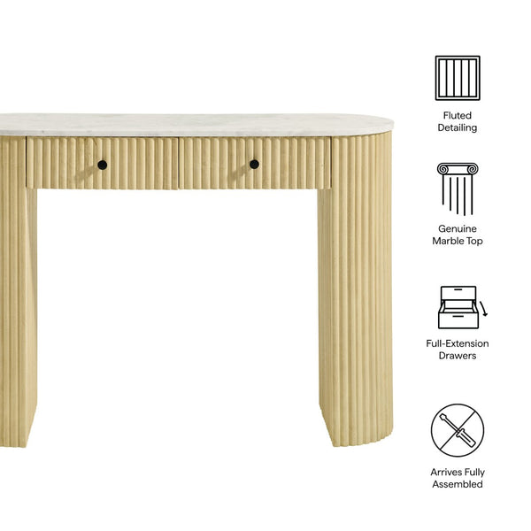 Modway Furniture Caldera 42" Curved Console Table - Elegant Solid Wood & Marble Design with Storage for Home Décor EEI-7353-NAT