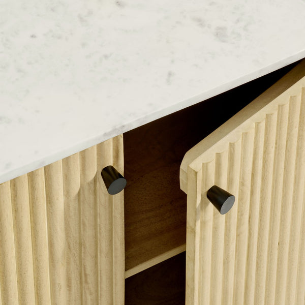 Modway Furniture Caldera 33" Curved Solid Wood & Marble Accent Storage Cabinet - Chic Mid-Century Modern Design EEI-7354-NAT