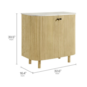 Modway Furniture Caldera 33" Curved Solid Wood & Marble Accent Storage Cabinet - Chic Mid-Century Modern Design EEI-7354-NAT